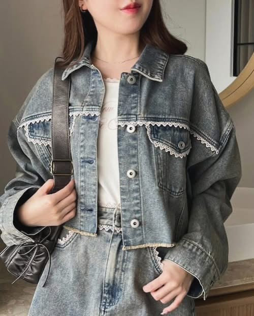 🇯🇵蕾絲邊短版牛仔褸