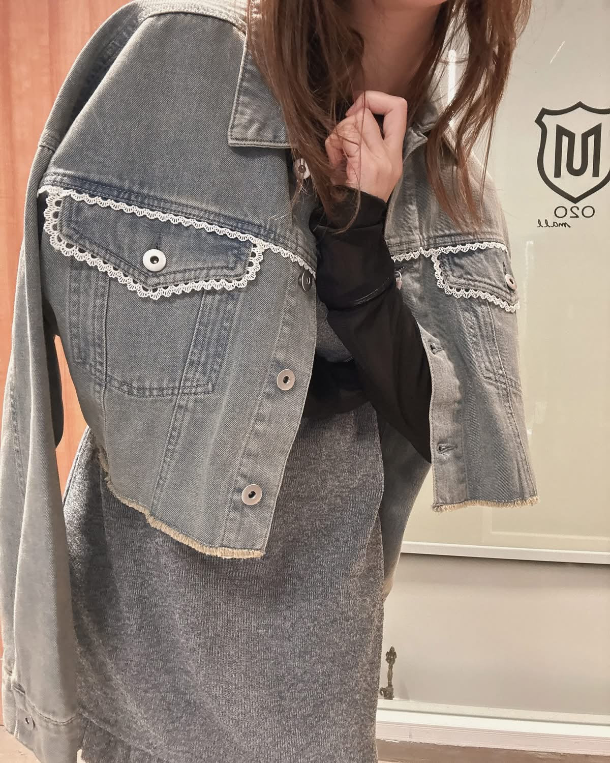 🇯🇵蕾絲邊短版牛仔褸