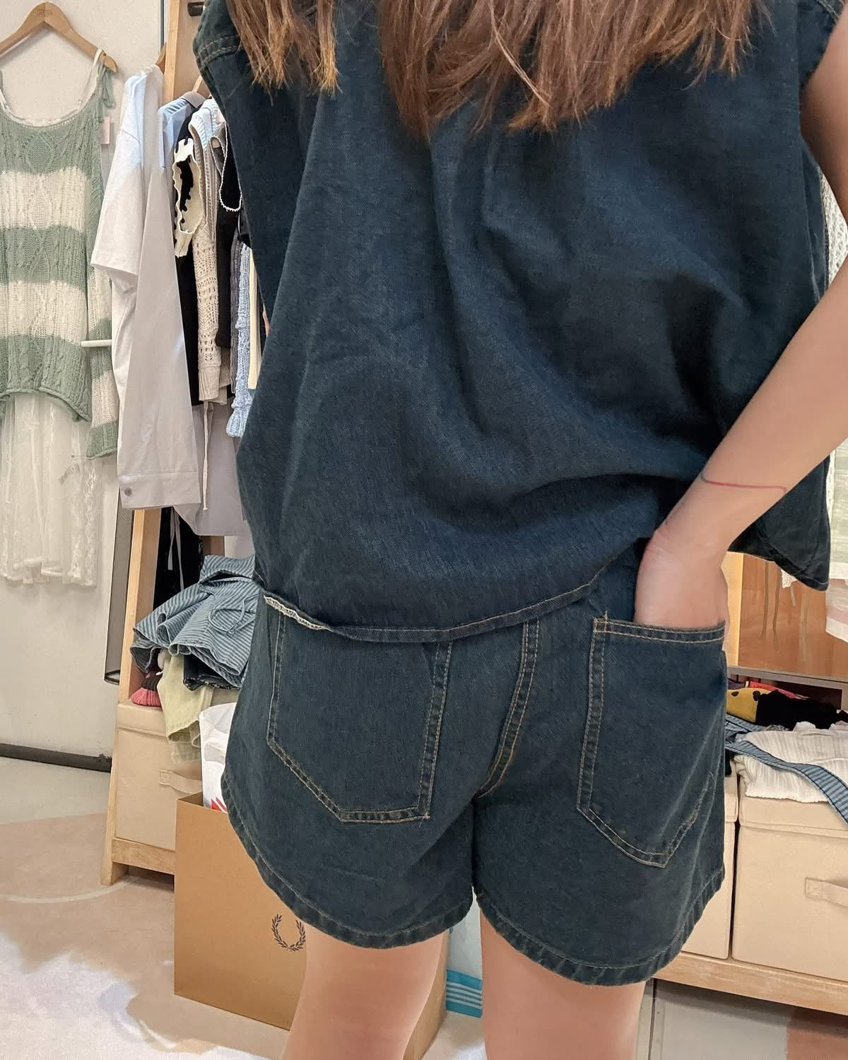 🇰🇷薄牛仔啪鈕背心+牛仔闊短褲