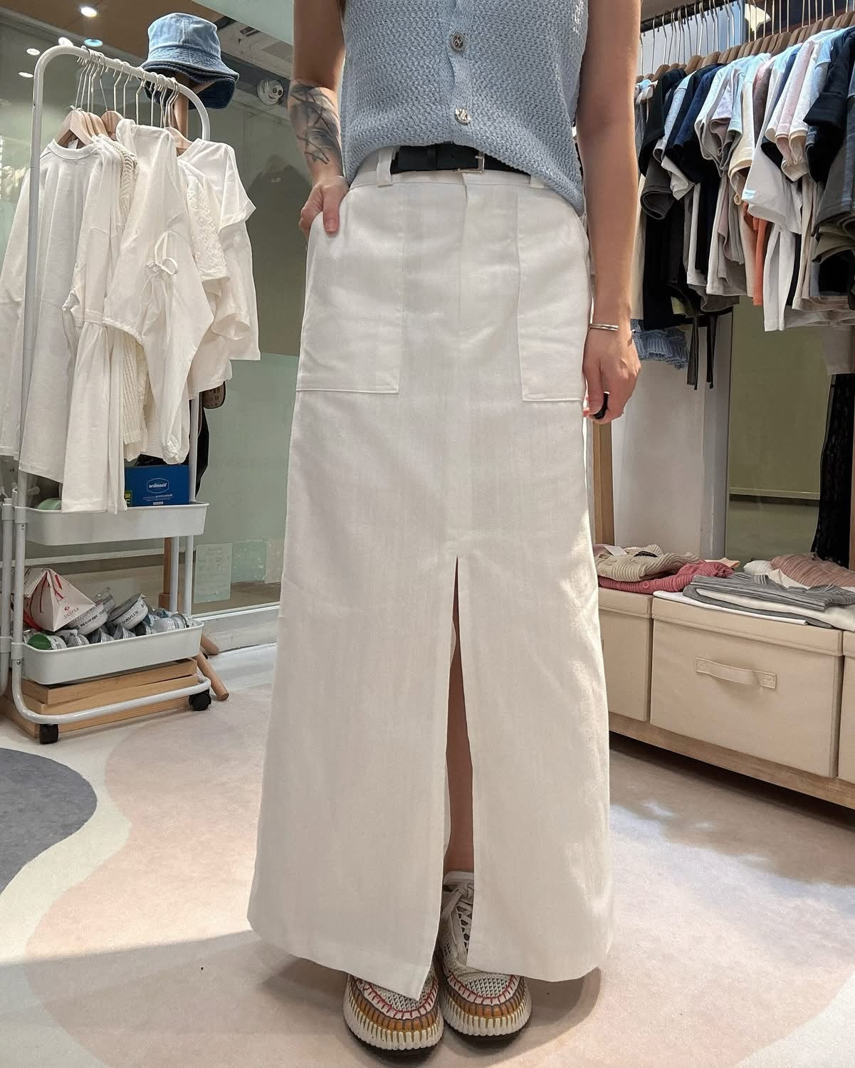 🇰🇷牛仔白布開叉裙