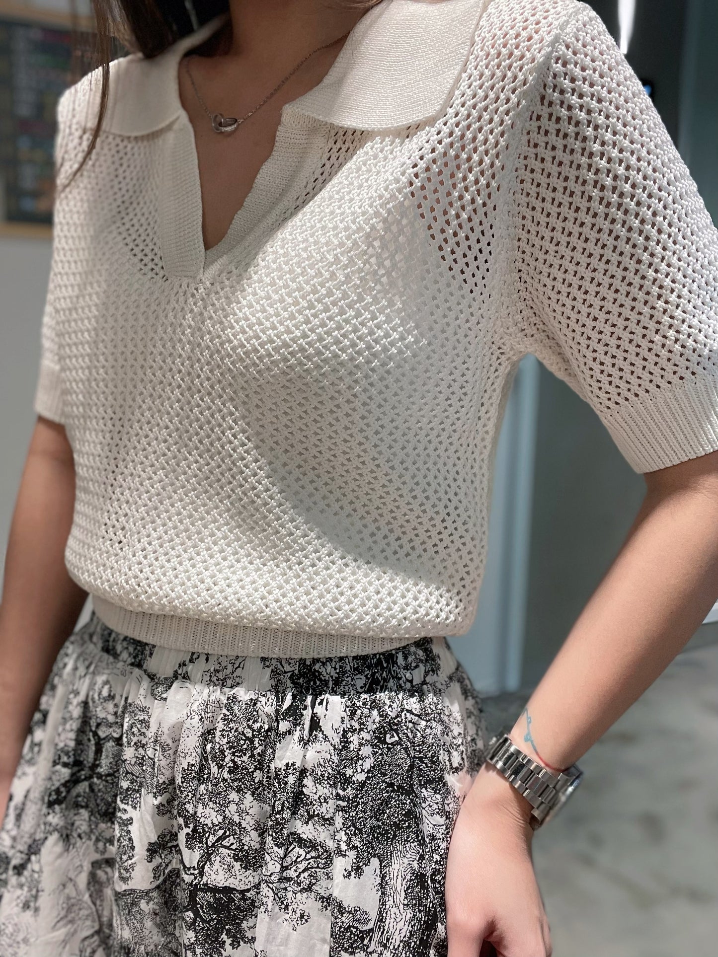 鏤空Polo彈性Tee