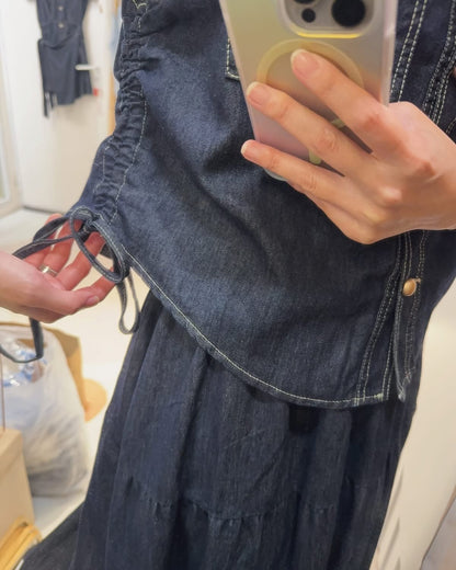 🇰🇷牛仔布☀️蝴蝶袖束腰+橡筋腰蛋糕裙