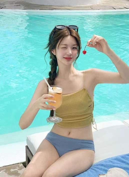 🇰🇷韓國製 側綁帶 拼色泳衣