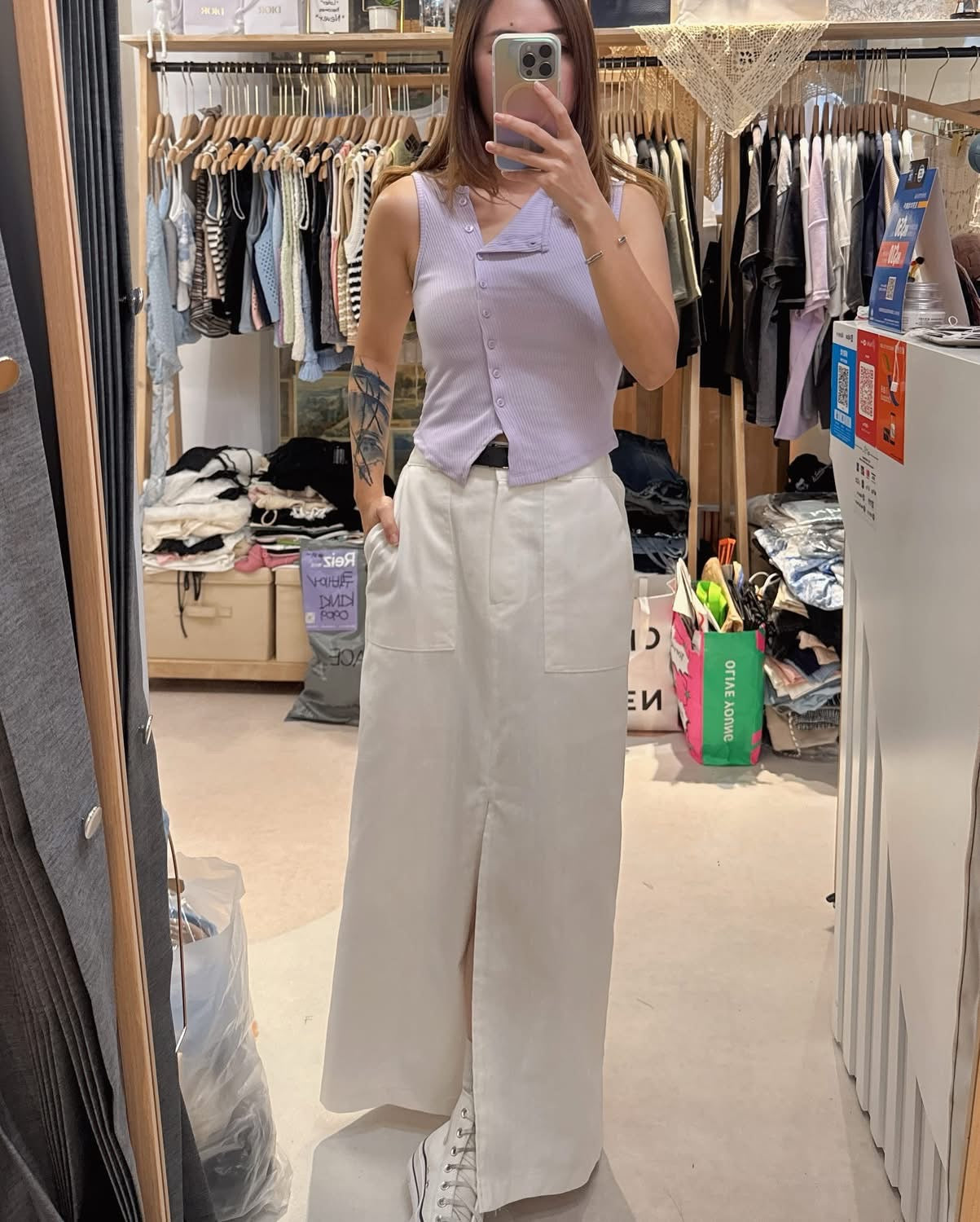 🇰🇷牛仔白布開叉裙