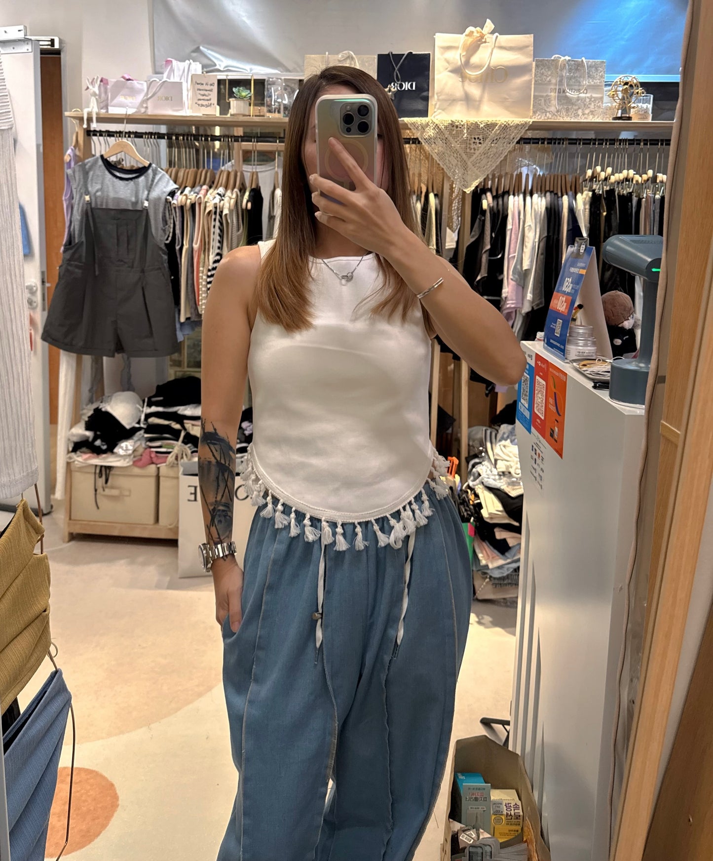 🇰🇷流蘇純白背心 質料挺身唔透色