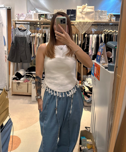 🇰🇷流蘇純白背心 質料挺身唔透色