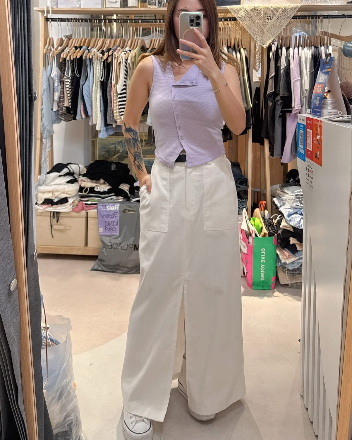 🇰🇷牛仔白布開叉裙
