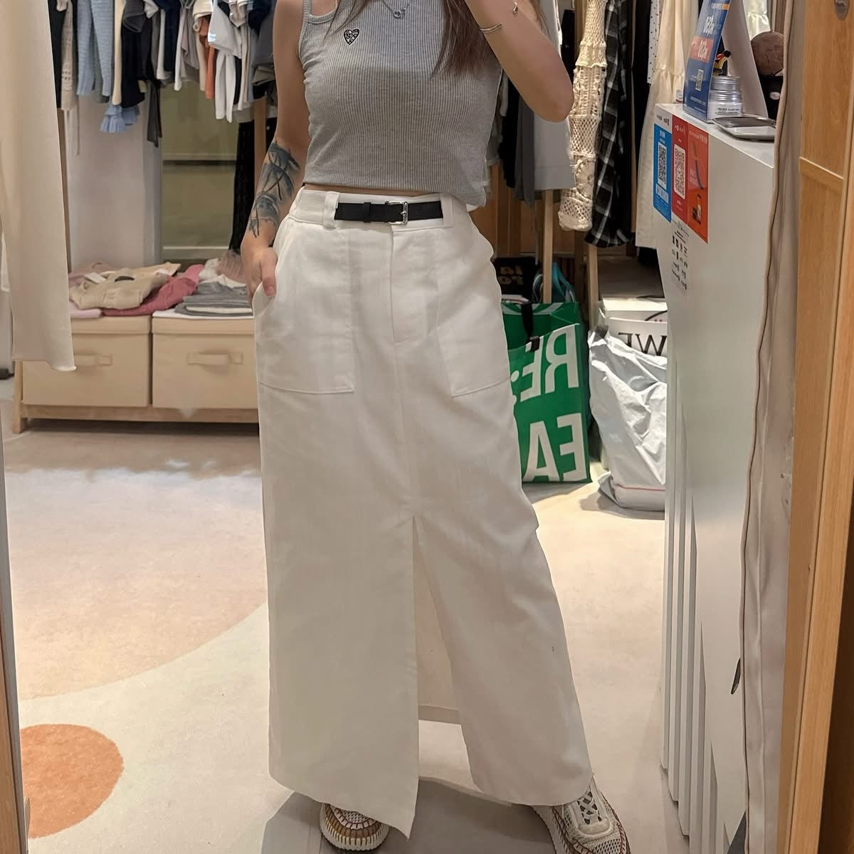 🇰🇷牛仔白布開叉裙
