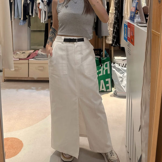 🇰🇷牛仔白布開叉裙