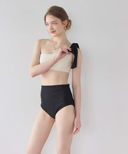 日系 拼色單肩兩件式泳衣👙